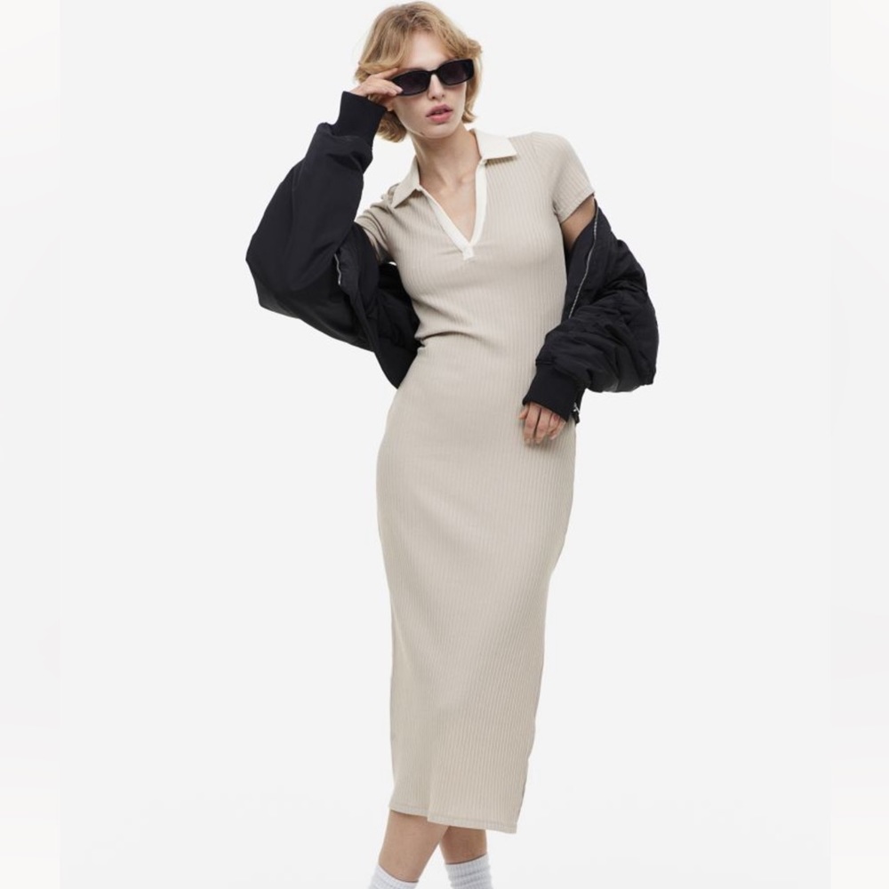 Collared Bodycon slit Midi Dress
